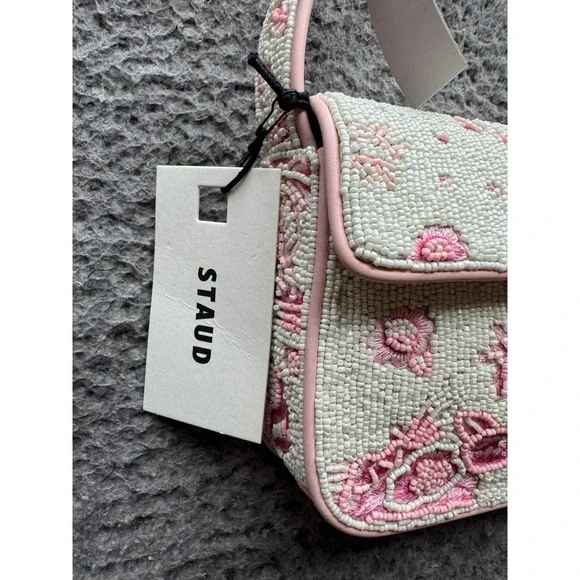 NWd Staud Women's Tommy Cherry Blossom Toile Ivory Beaded Flap Shoulder Bag - Picture 3 of 16